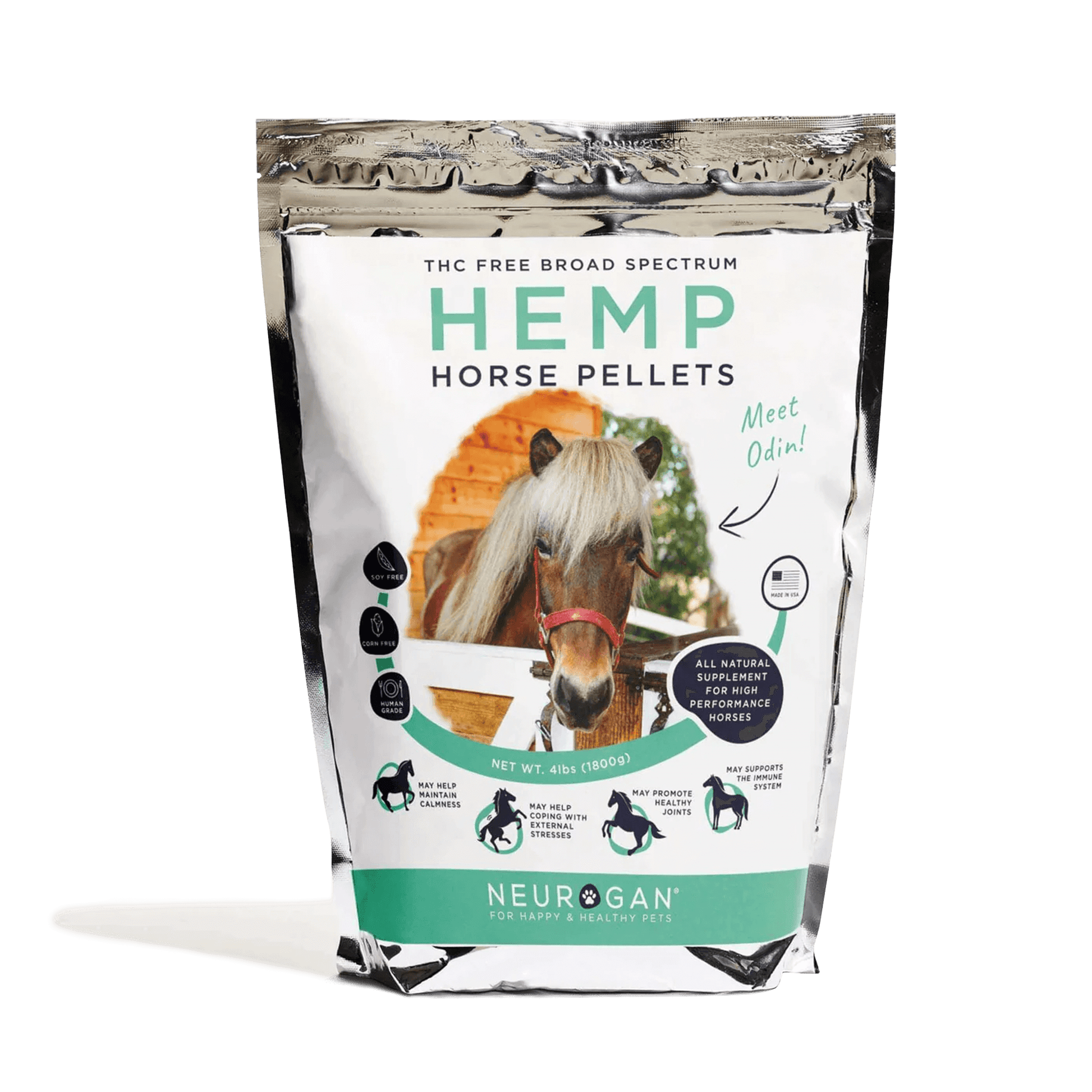 Neurogan Broad-Spectrum Hemp Horse Pellets 4000mg in a silver bag, 4lbs (1800g).
