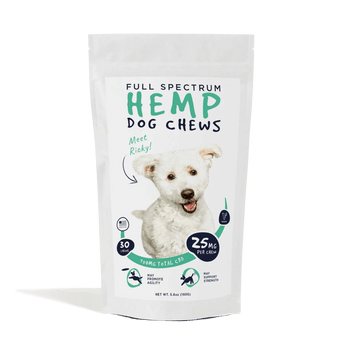 Neurogan Full Spectrum Hemp Dog Chews, 750mg total, 25mg per chew, 30-count, in a resealable white pouch.