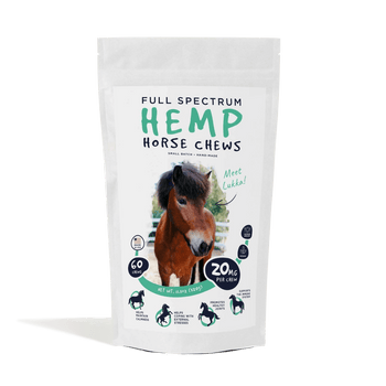 Neurogan Full Spectrum Hemp Horse Chews, 60-count, 20mg per chew, in a resealable white pouch.