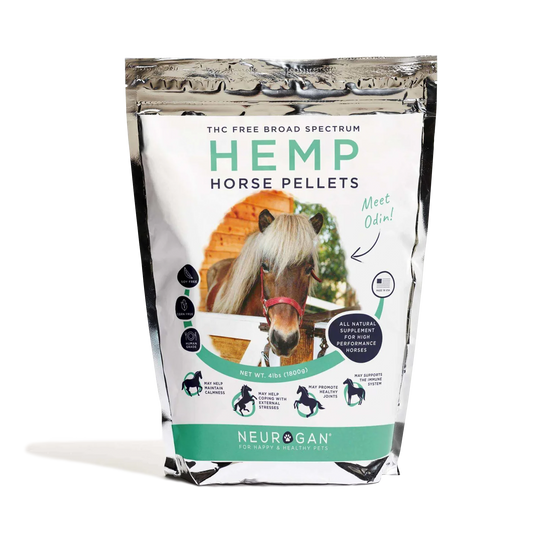 Neurogan Full-Spectrum Hemp Horse Pellets 4000mg in a silver bag, 4lbs (1800g).